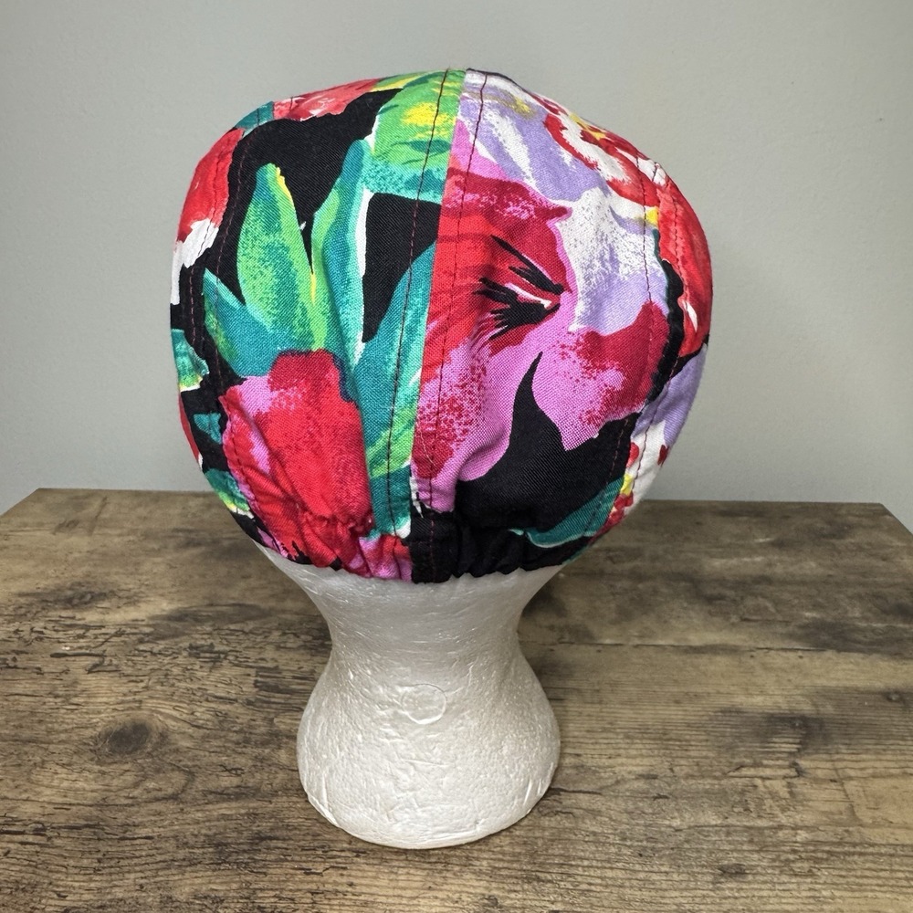 Vintage Hat Cap Fitted  Floral Print Multicolor Big Brime - Picture 4 of 9